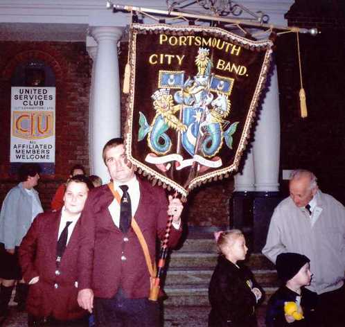 Preparing for the main march outside the United Services Club